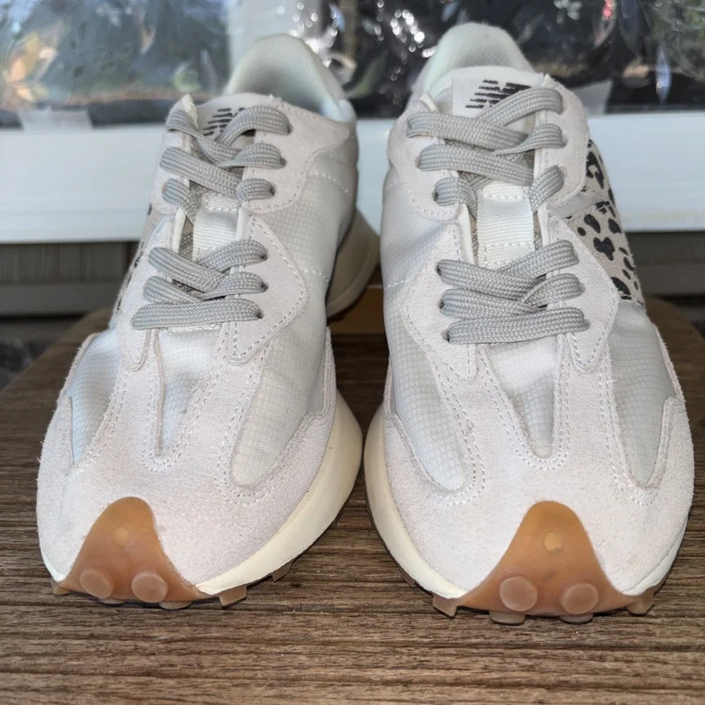 New Balance 327 Off White Moonbeam Leopard Beige Cream Suede  Size 5.5/38 EUC!